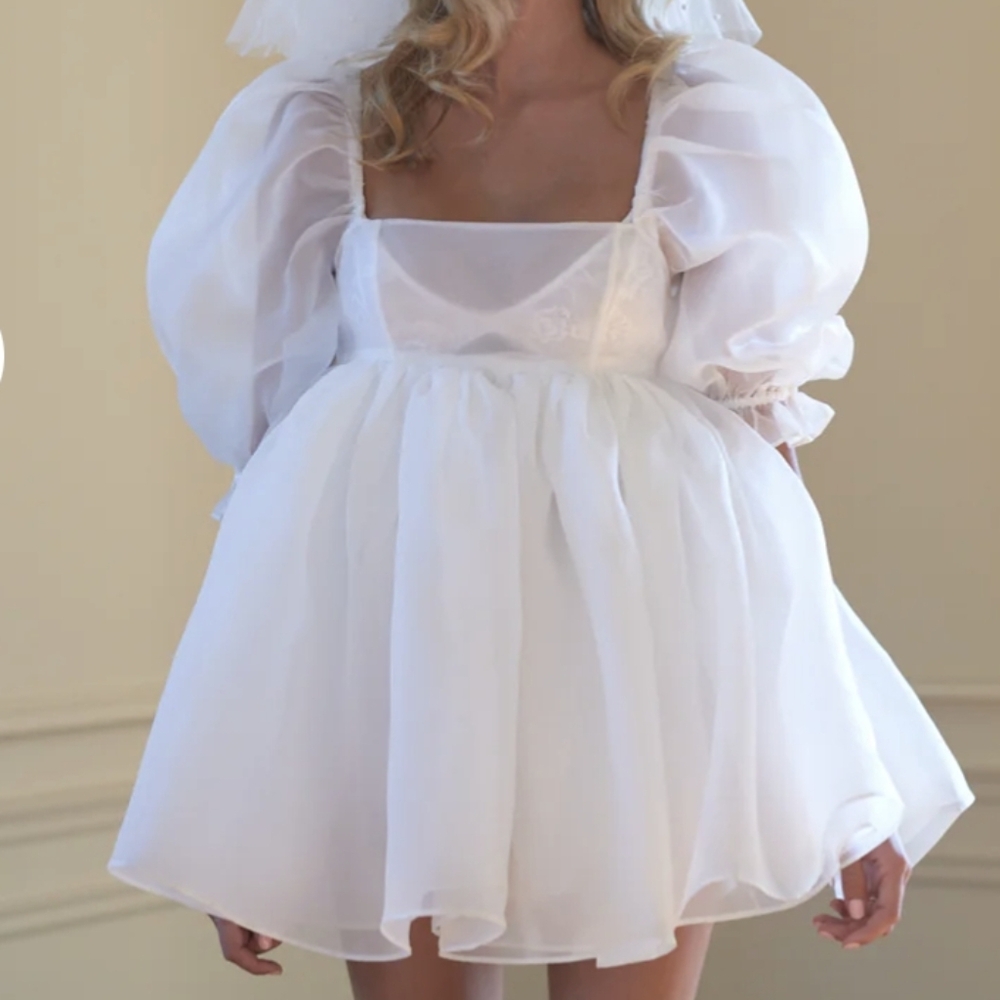 Selkie Ivory Small Puff Dress Babydoll Mini Party Cocktail White Puff Sleeve